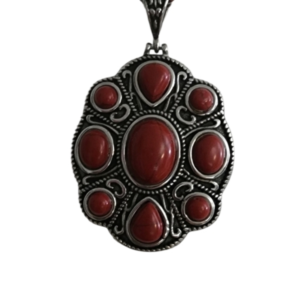 Vintage Red Silvertone Statement Necklace